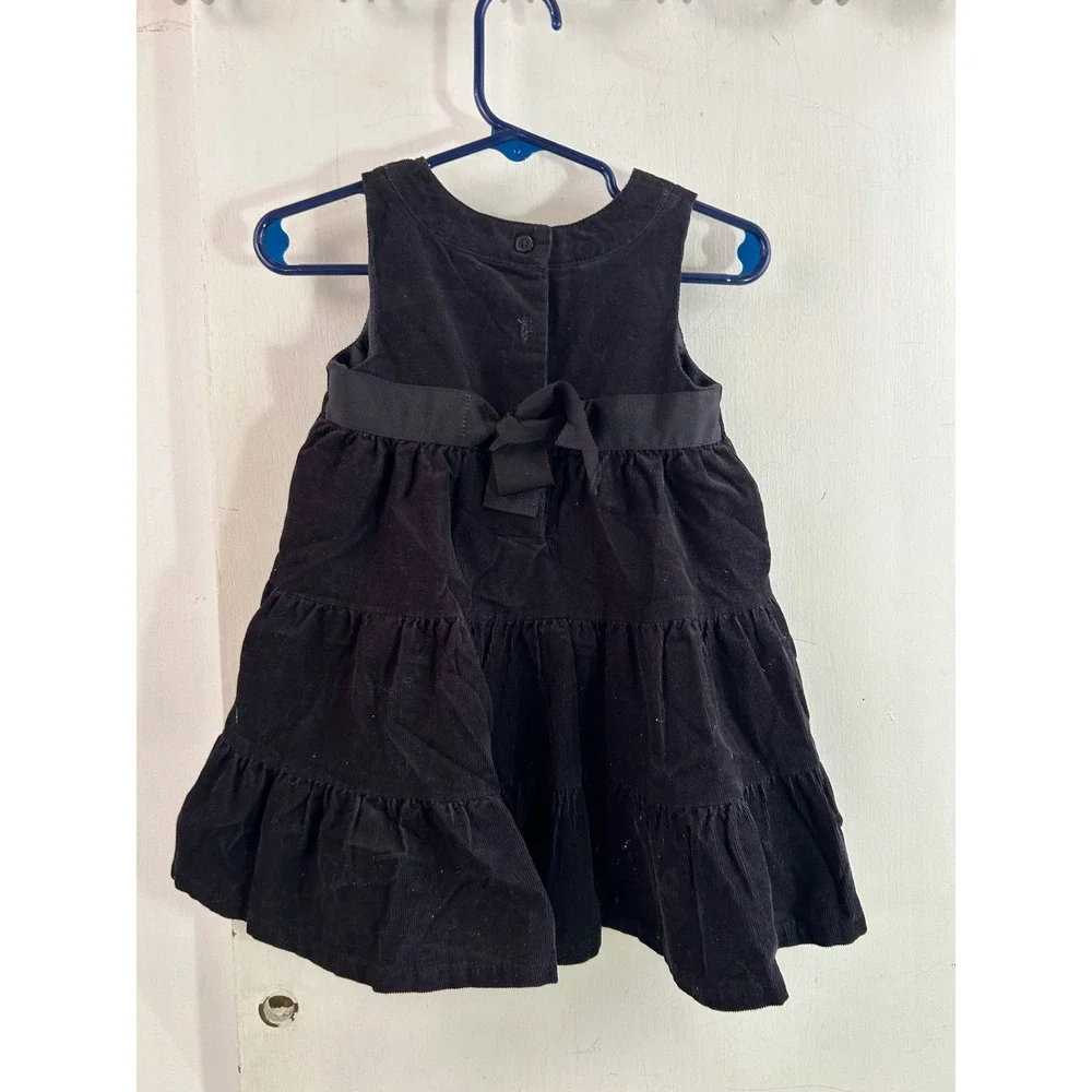 OshKosh B'gosh Corduroy Dress 12 Months Black Tiered Bow Girls